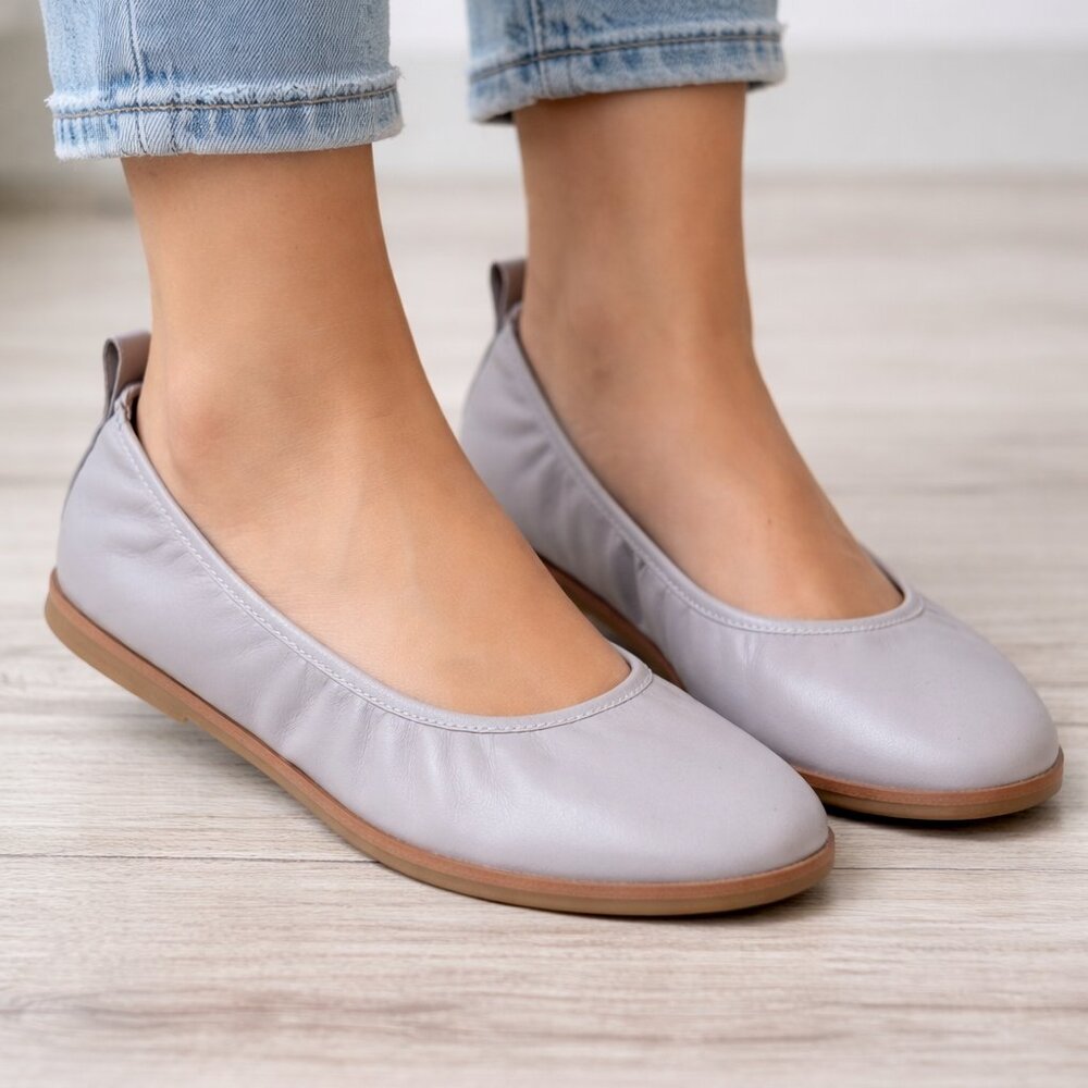 NEW Eileen Fisher Notion Gray Nappa Leather Ballet Flats Size 7